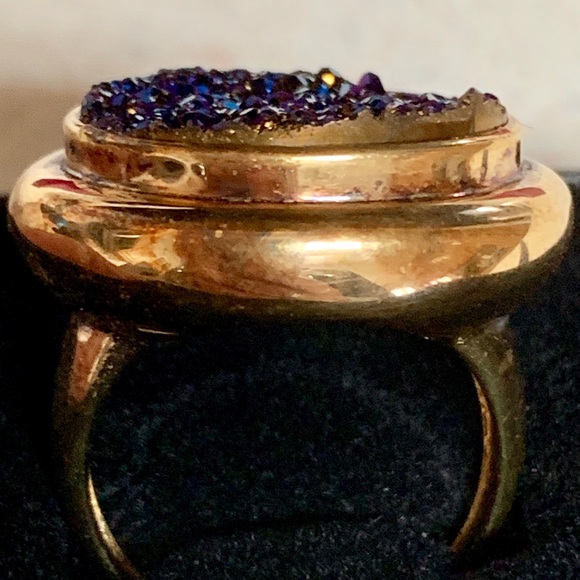 TECHNIBOND OVAL BLUE DRUSY QUARTZ RING NIB - Picture 4 of 8